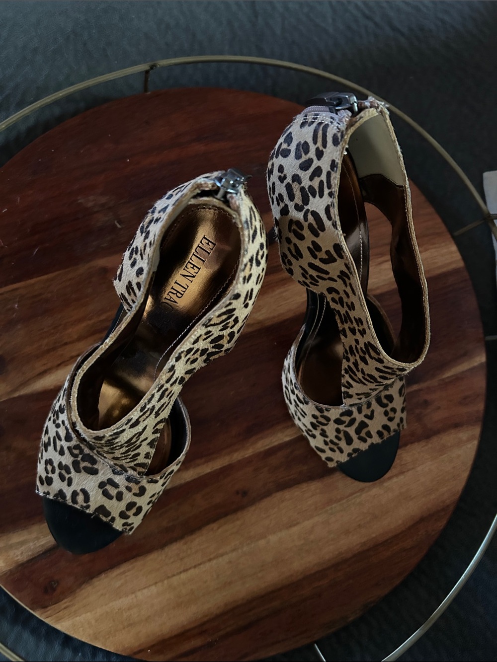 Ellen Tracy Leopard Print Peep-Toe Heels - Tan & Black